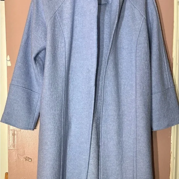 JOIE Medium Women Blue Wool Blend Hooded Open Front Stylish Midi Trench Overcoat - Picture 4 of 10